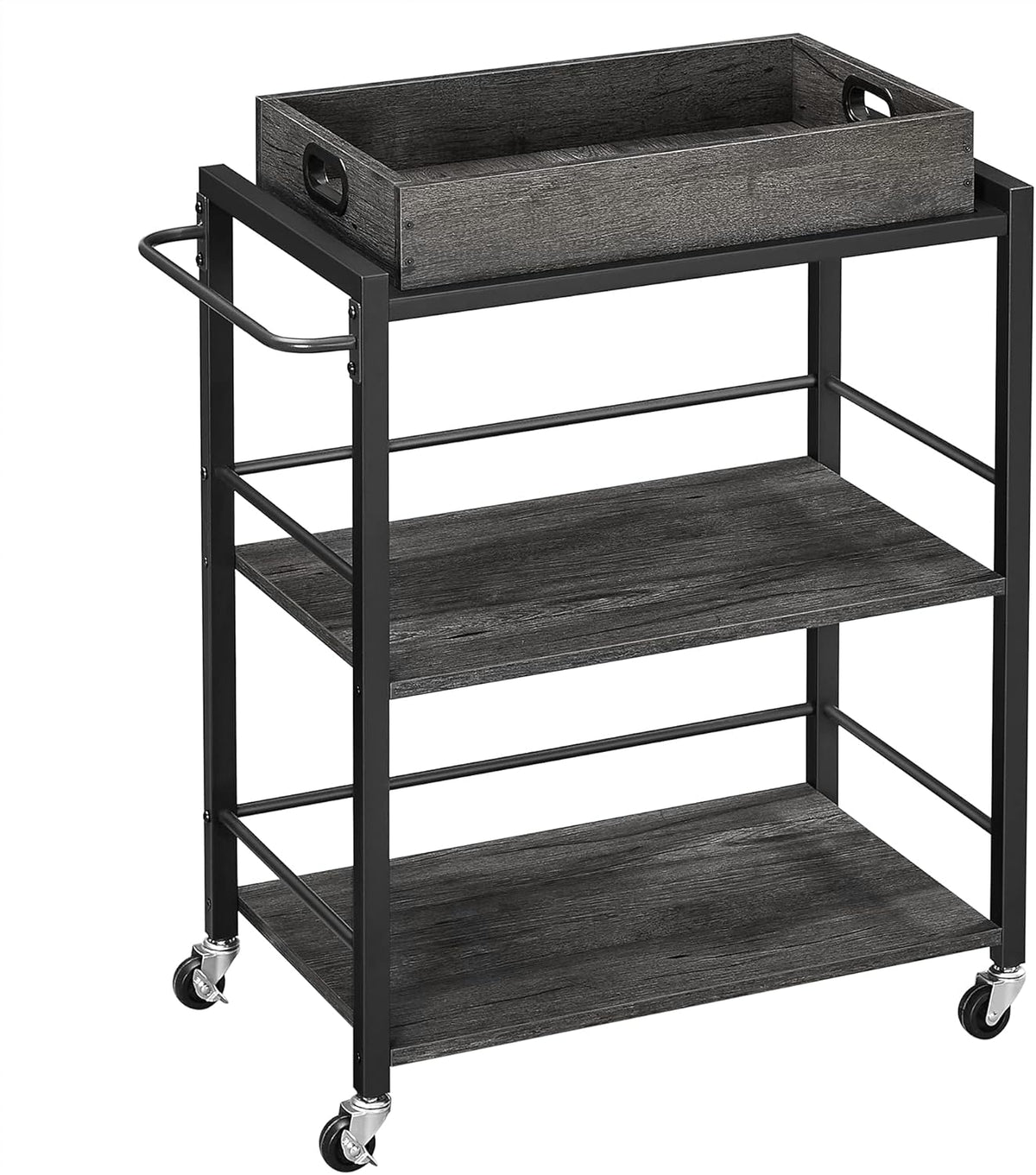 Greige and Black 3-Tier Kitchen Utility Cart with Removable Tray N7176