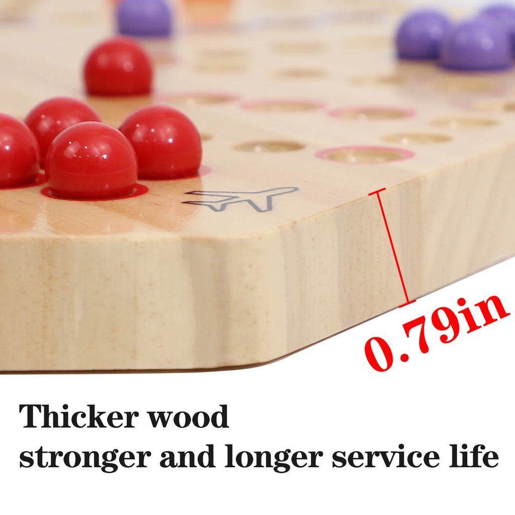 Double Sided Painted Wooden Fast Track Board Game for 6 and 4 Players 6 Colors 24 Marbles 6 Dice (Oak) J82652