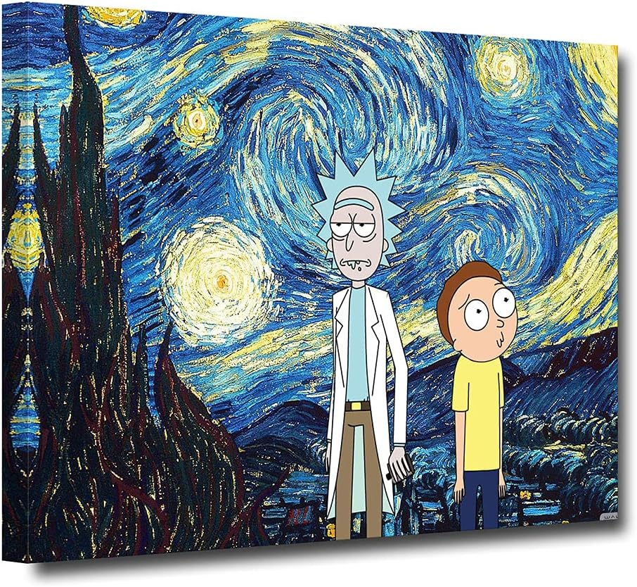 Rick Posters and Morty Canvas Wall Art - Spaceship Cartoon Framed Wall Prints Stretched and Framed Wall Painting Artwork Ready to Hang T5667