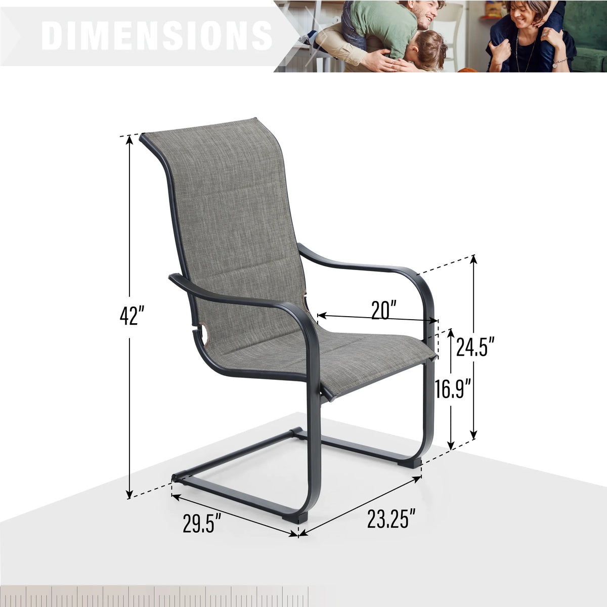 Black&Gray Outdoor Patio Dining Chairs with Padded Seat and Back L751119