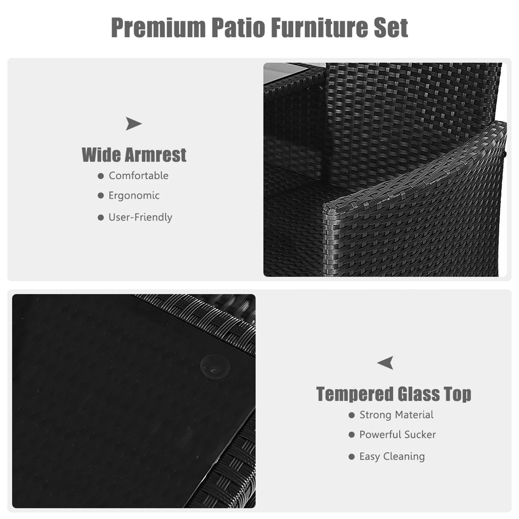 Rattan Wicker Patio Conversation Set with Table Turquoise Cushion M827