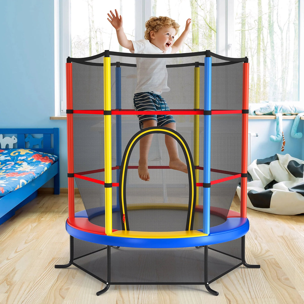 55'' Kids Trampoline with Enclosure Net E300
