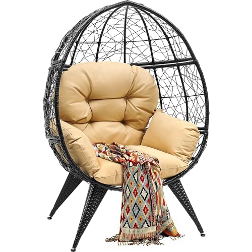 Oversized Wicker Egg Chair with Stand Cushion D486