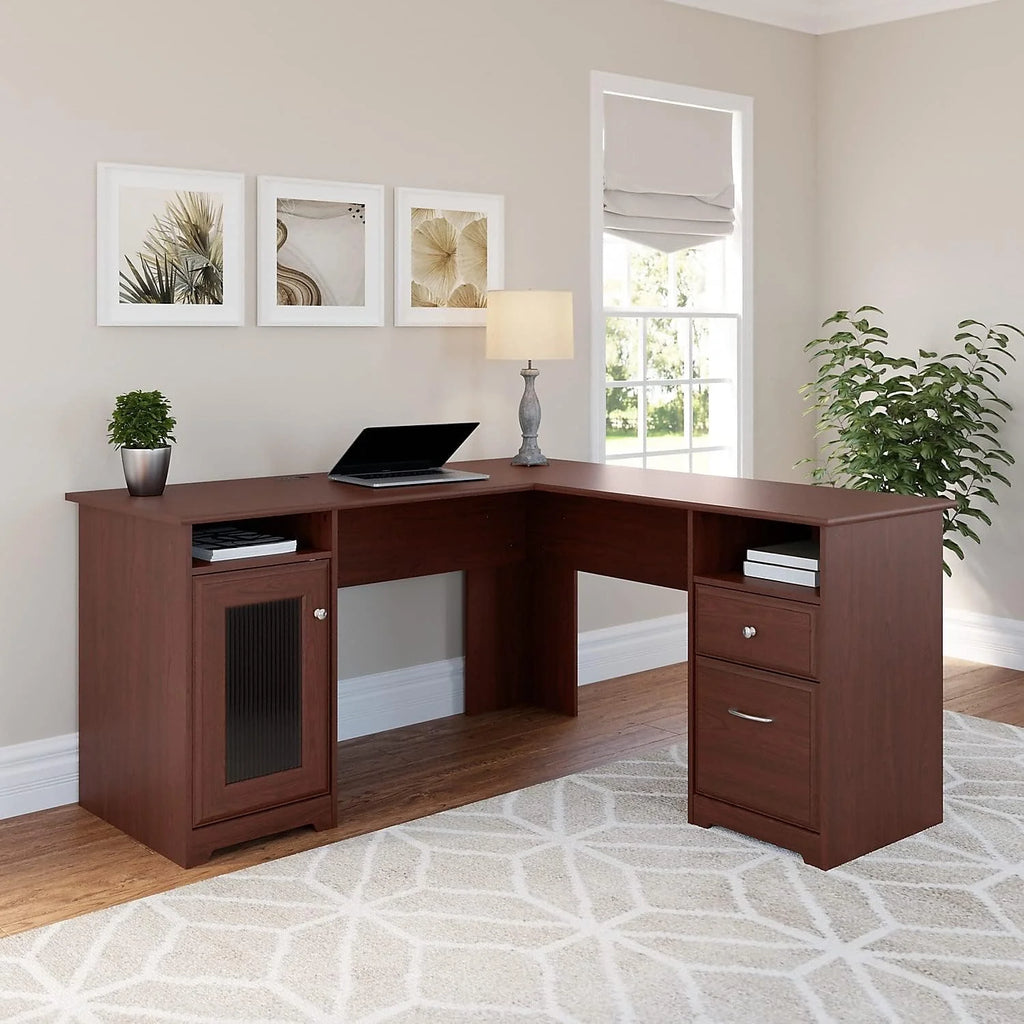 L Shaped Computer Desk In Harvest Cherry S977314