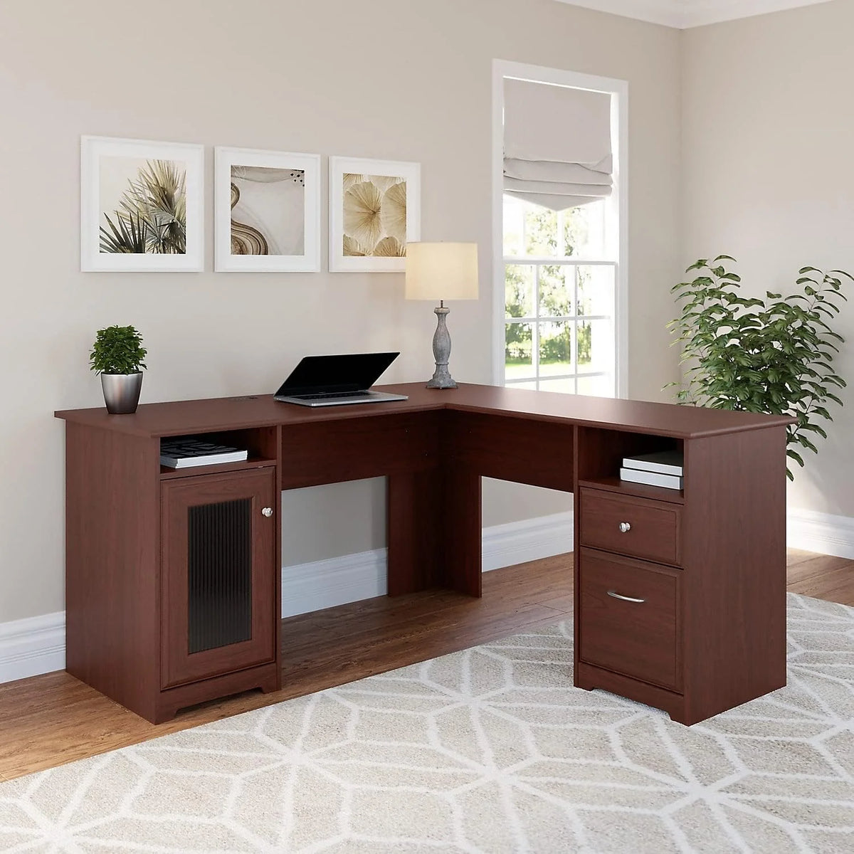 L Shaped Computer Desk In Harvest Cherry S977314
