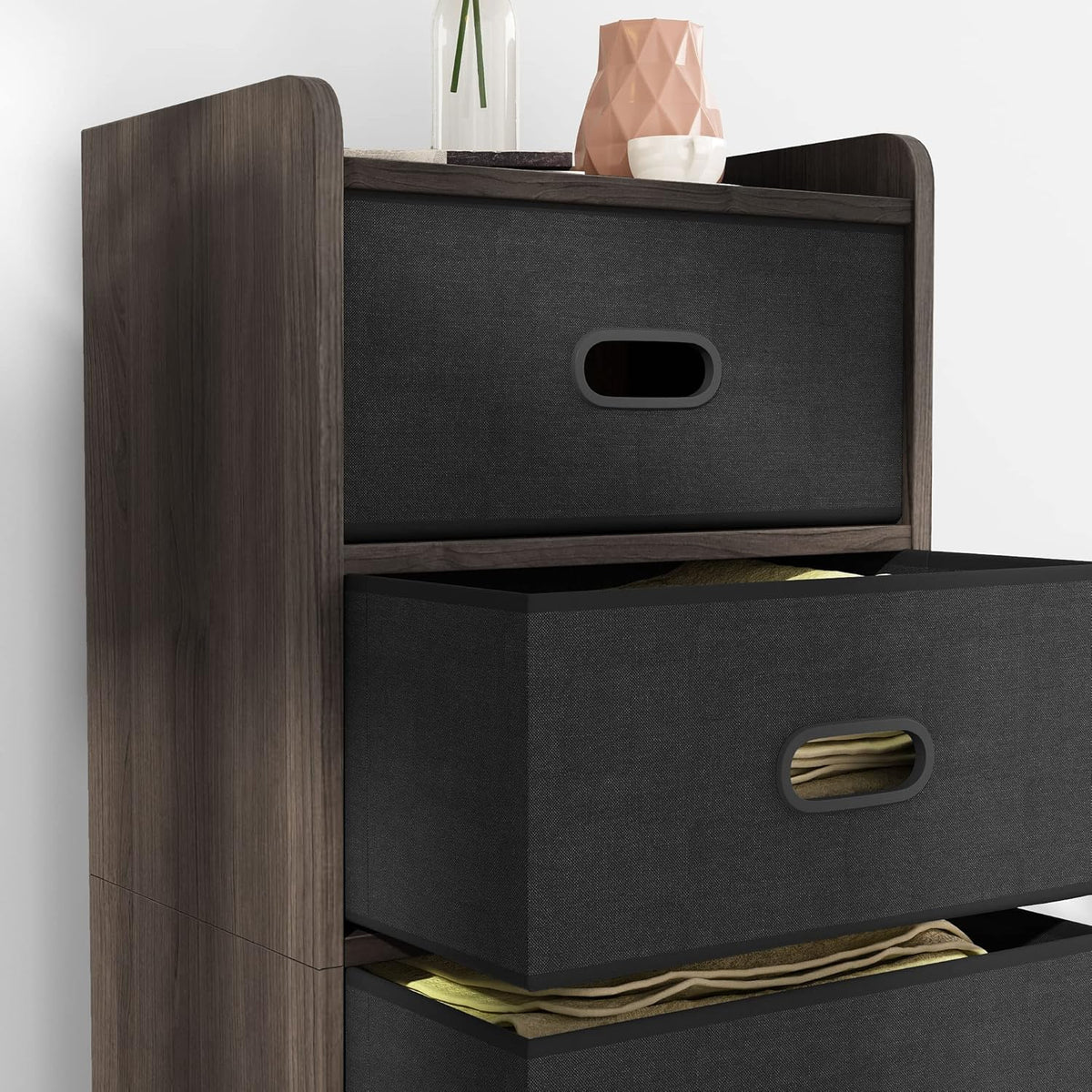 5 Drawers Wood Frame Storage Dresser with Removable Fabric Drawers Q723413