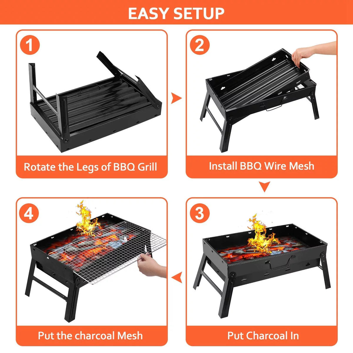 Folding Portable Charcoal BBQ Grill with 10 Pc Stainless Steel Sticks M6271