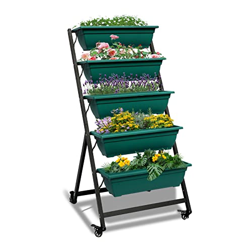 Green Vertical Garden Planter with 5 Boxes and Wheels B614503