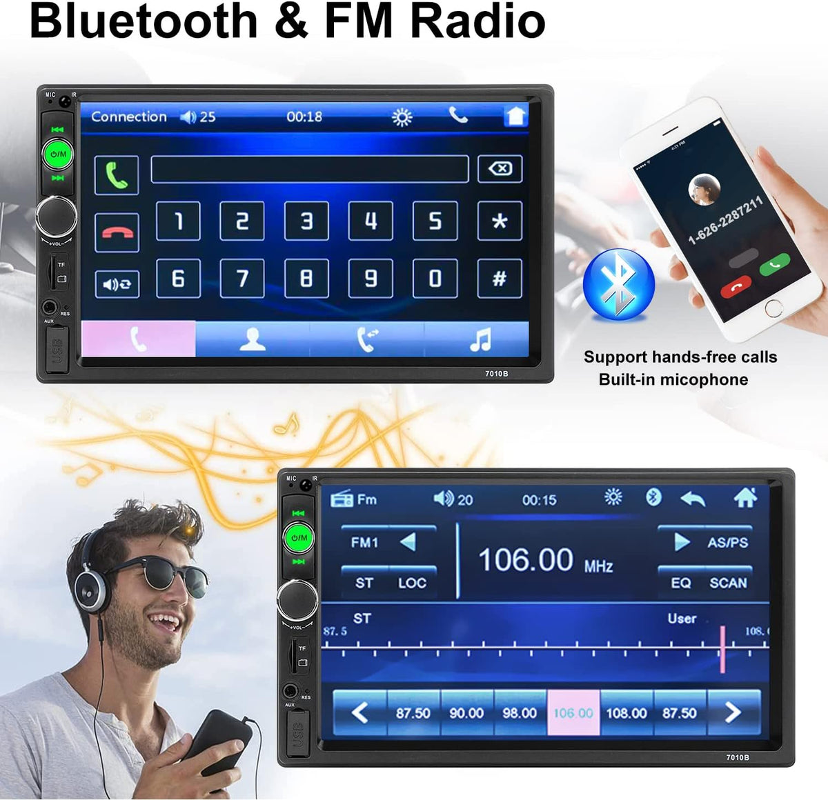 7 Inch Touchscreen Double Din Car Stereo with Bluetooth and Backup Camera U8994