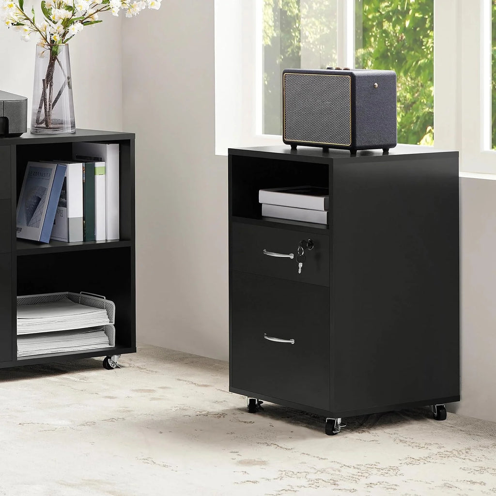 2pcs Mobile File Cabinet Letter Size Filing Cabinet with Printer Stand Black Rustic Brown R89106