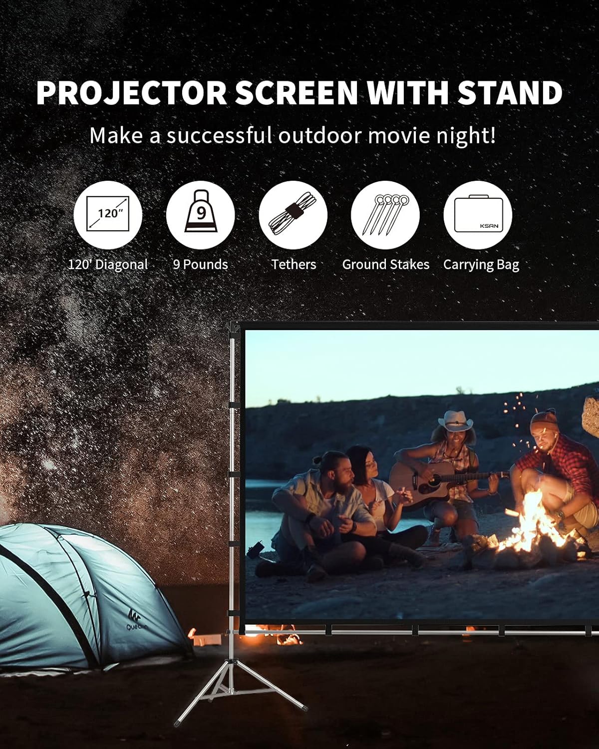 Outdoor Projector Screen with Stand, 120 Inch, Double Sided Projection Screen with Bag U71548
