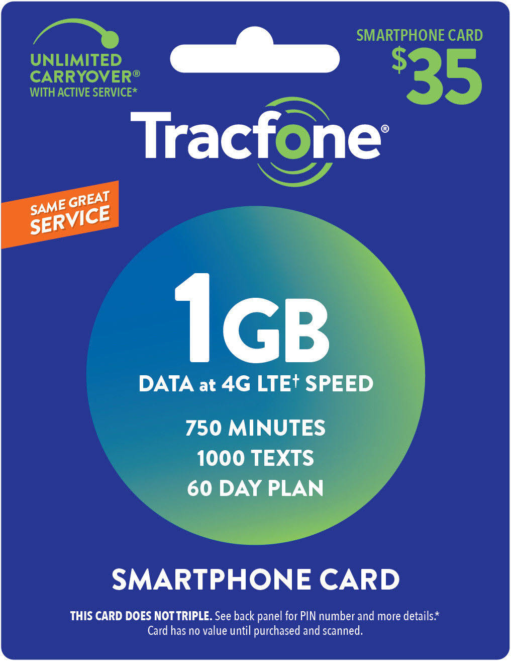 Smartphone Only Plan - 60 Days / 750 Minutes / 1000 texts / 1GB Data D762163