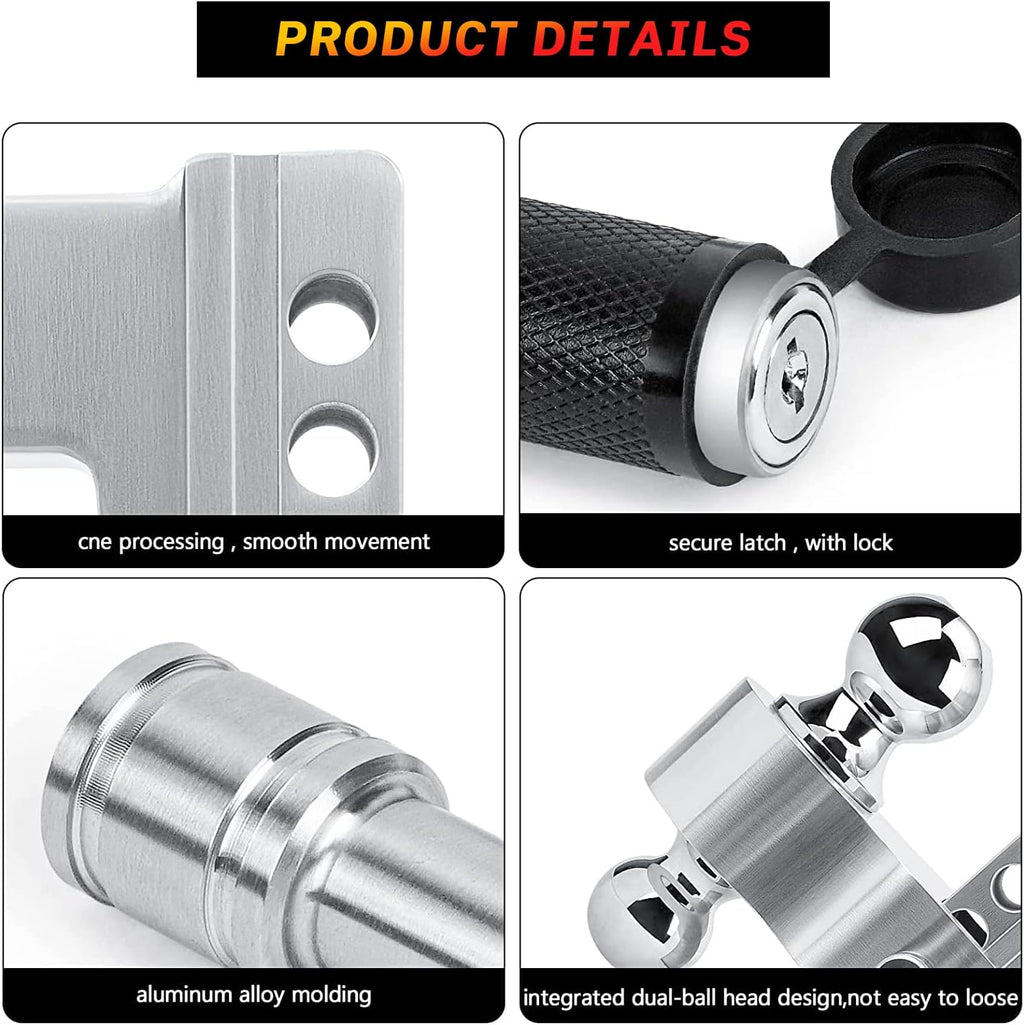 Adjustable Trailer Hitch Ball Mount, 2.5-Inch Receiver, 8-Inch Drop, 8-Inch Rise, Dual Towing Balls with Double Pin Key Locks H10246