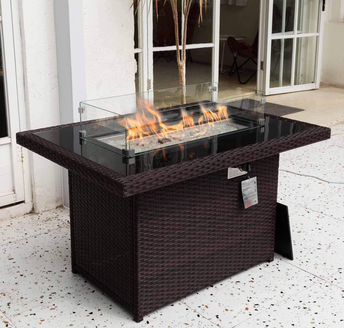 Rectangle Propane Fire Pit 55,000 BTU Auto-Ignition Tempered Glass Top I8618
