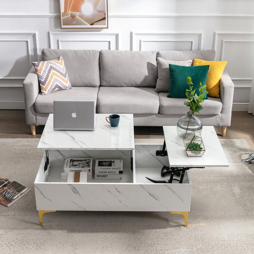 Modern White Lift Top Marble Coffee Table with Storage Z202916