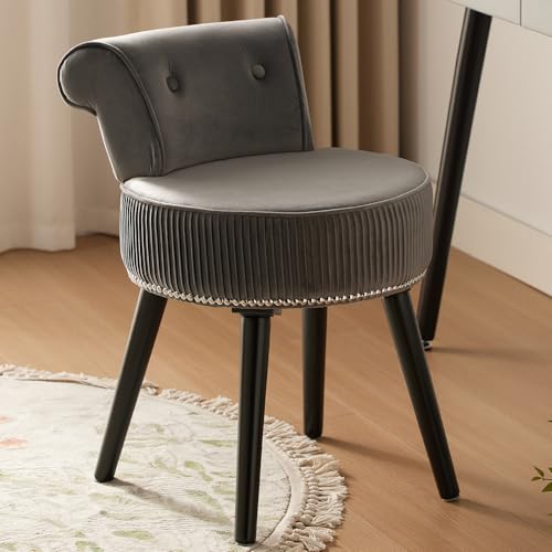 Grey Velvet Vanity Stool Chair with Back V3397