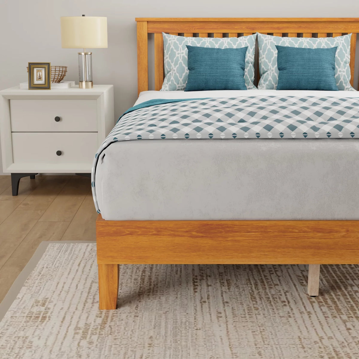 Queen Size Bed Frame with Headboard Wood Slats B76346