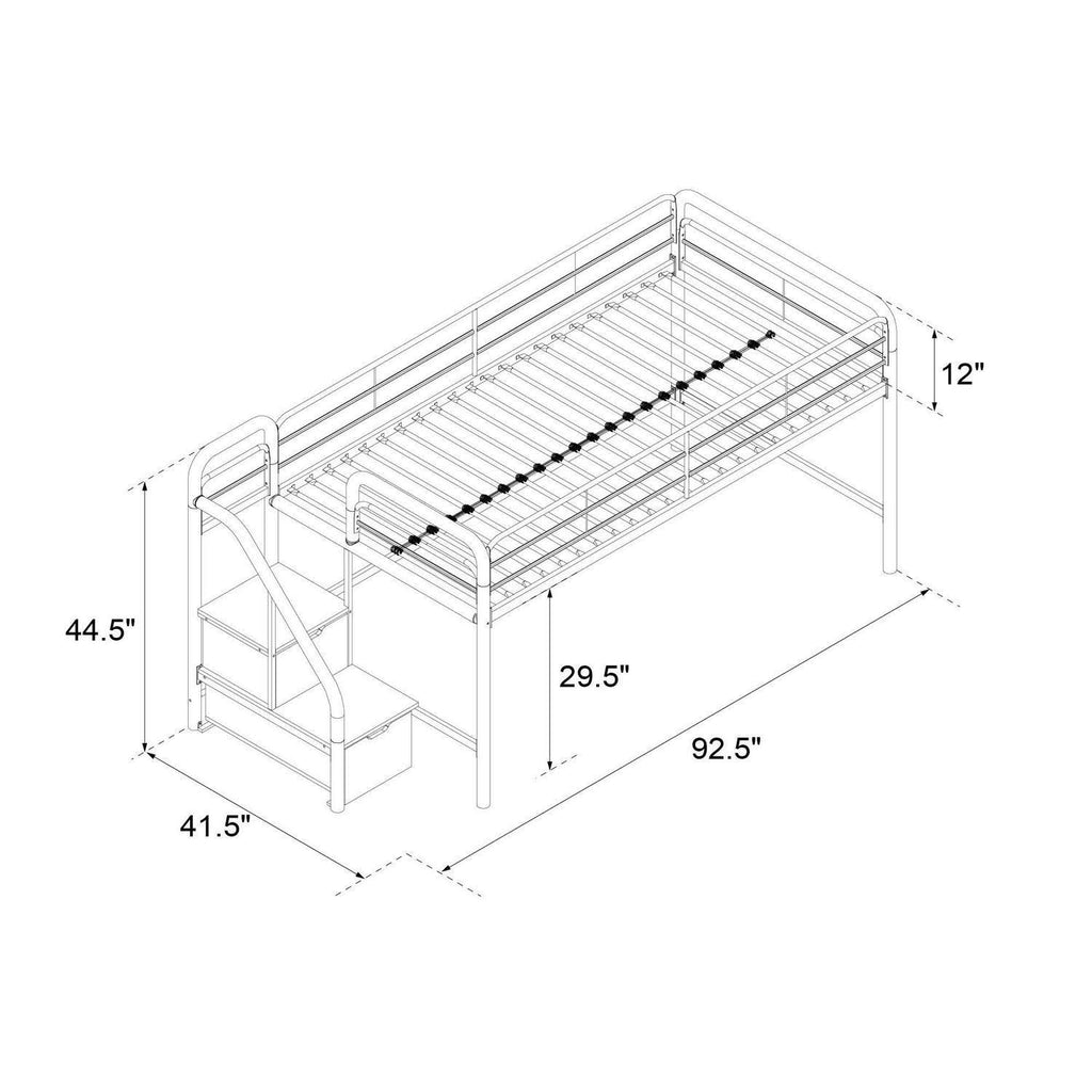 Black Junior Twin Loft Bed with Storage Steps C5921