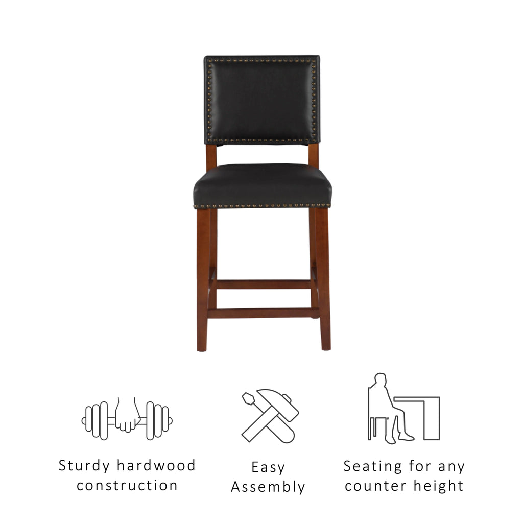 Wood Counter Stool with Black Fabric Q7658