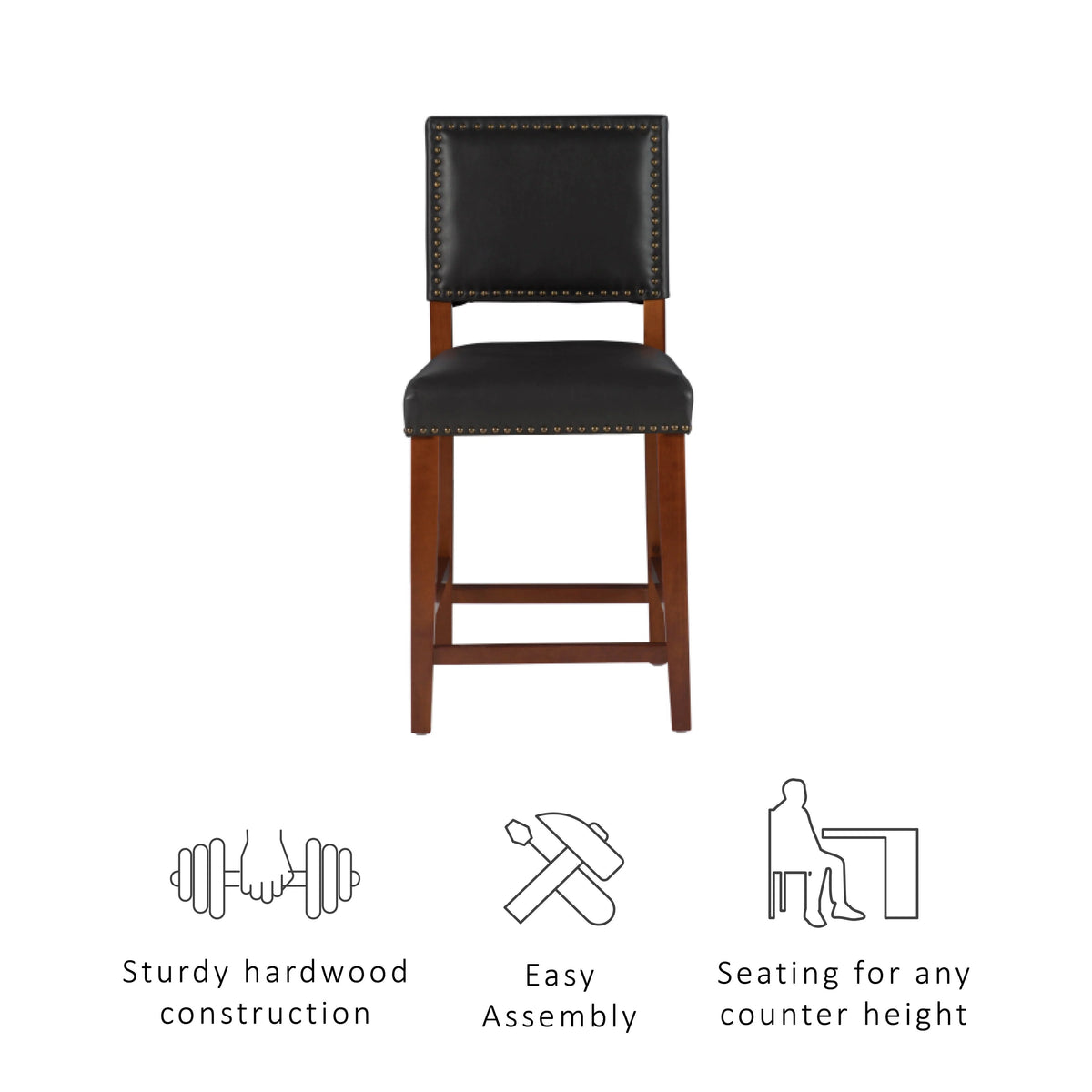 Wood Counter Stool with Black Fabric Q7658
