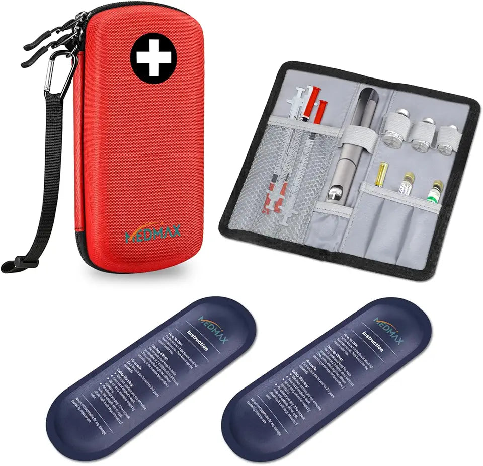 Red Insulated Insulin Cooler Travel Case with 2 Ice Pack D740754