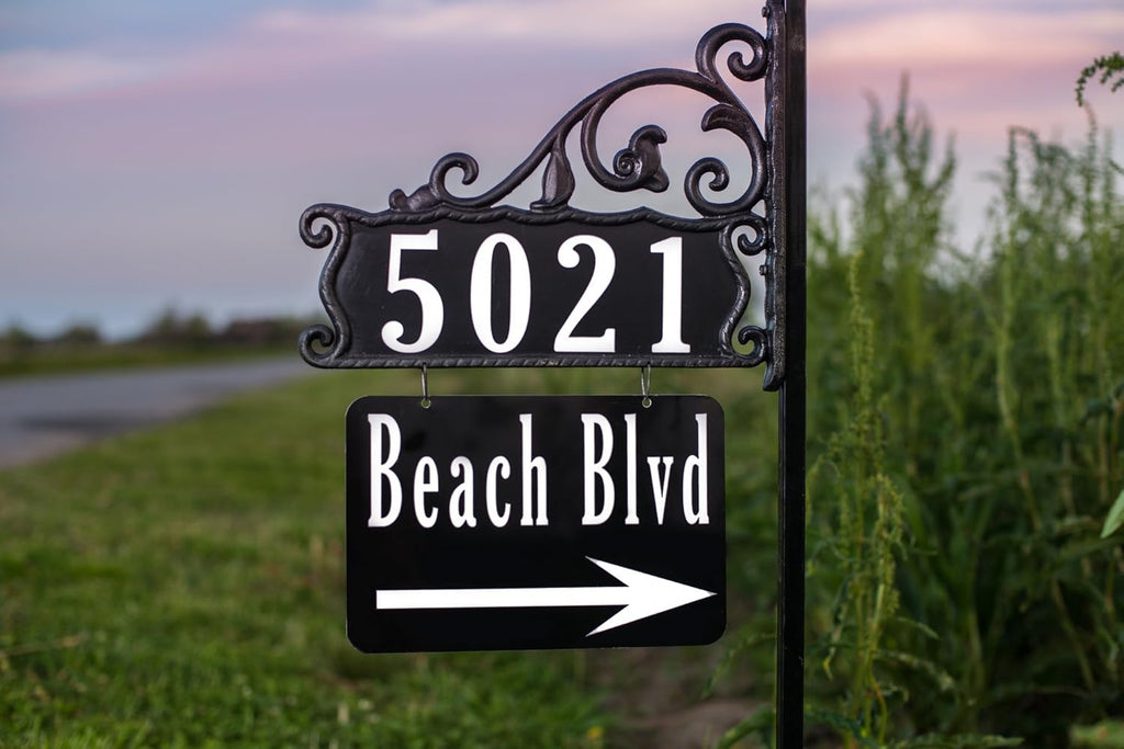 Handcrafted Double-Sided Reflective Home Address Sign with 58” Pole M65593