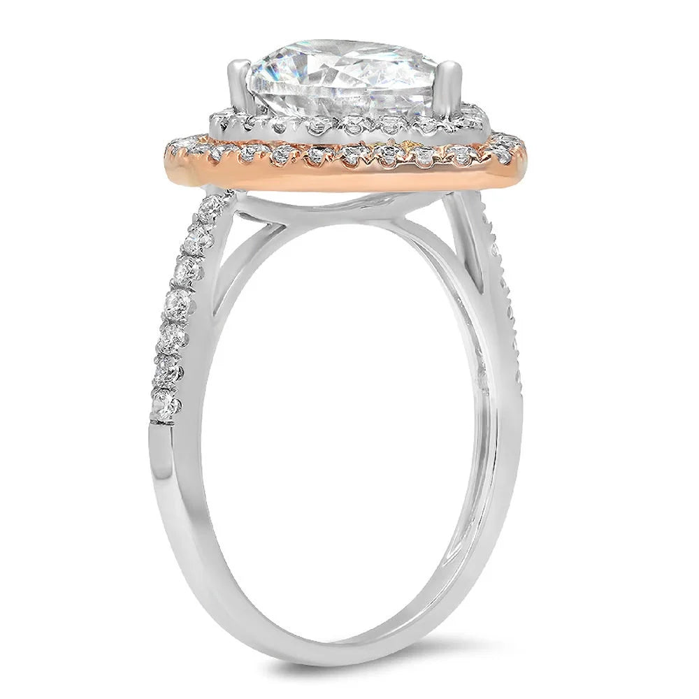Pear Cut Natural Diamond 18K White Rose Gold Engagement Ring K408
