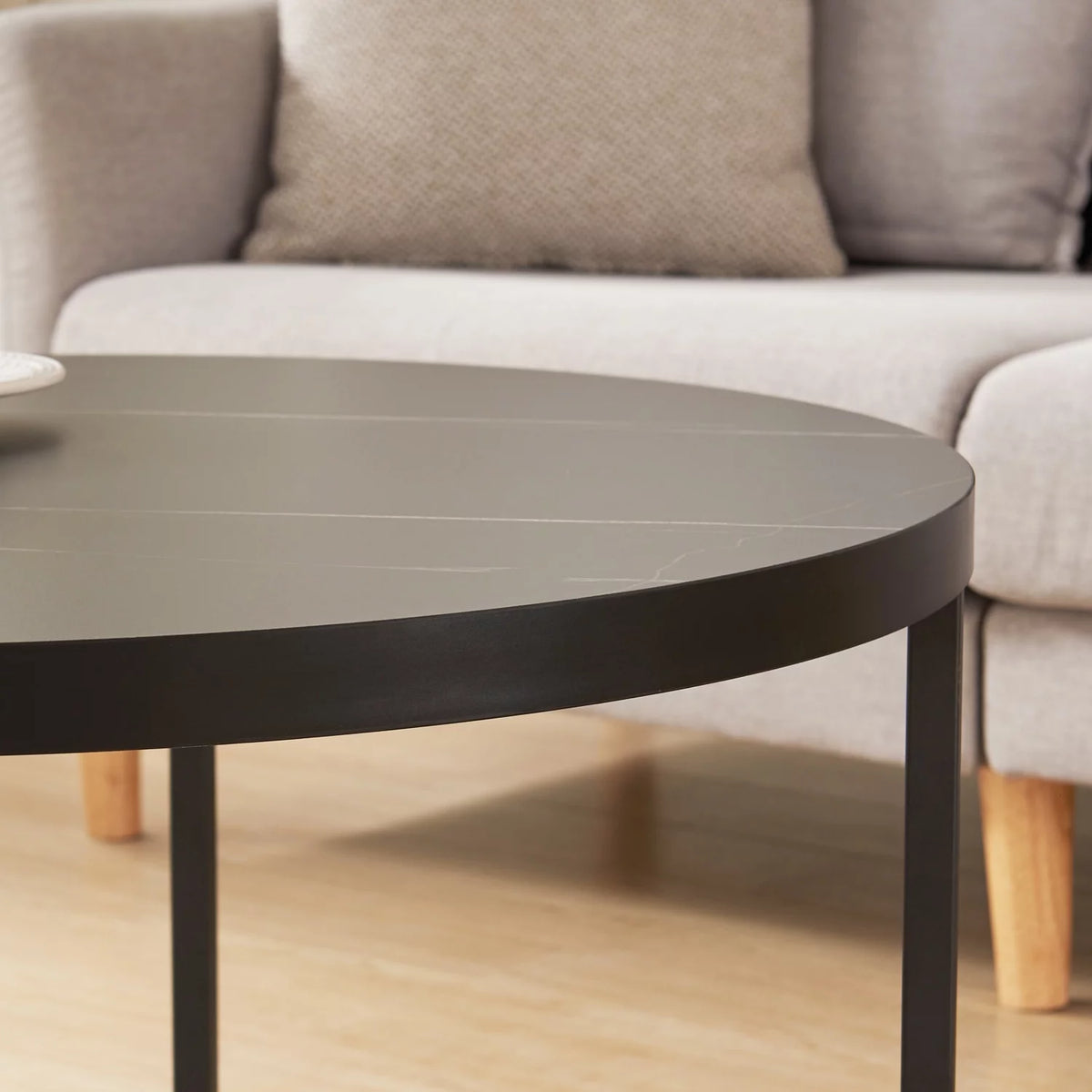 Black Marble Round Coffee Table Ottoman C234