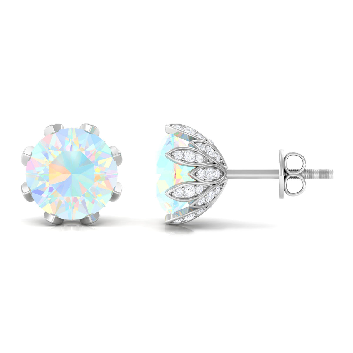 Floral Stud Earrings with Diamond, 925 Sterling Silver Q19812