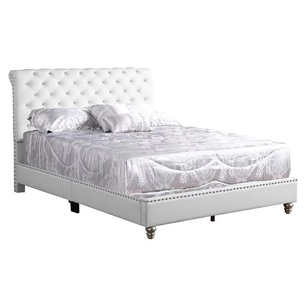 White Queen Size Upholstered Panel Bed X8096
