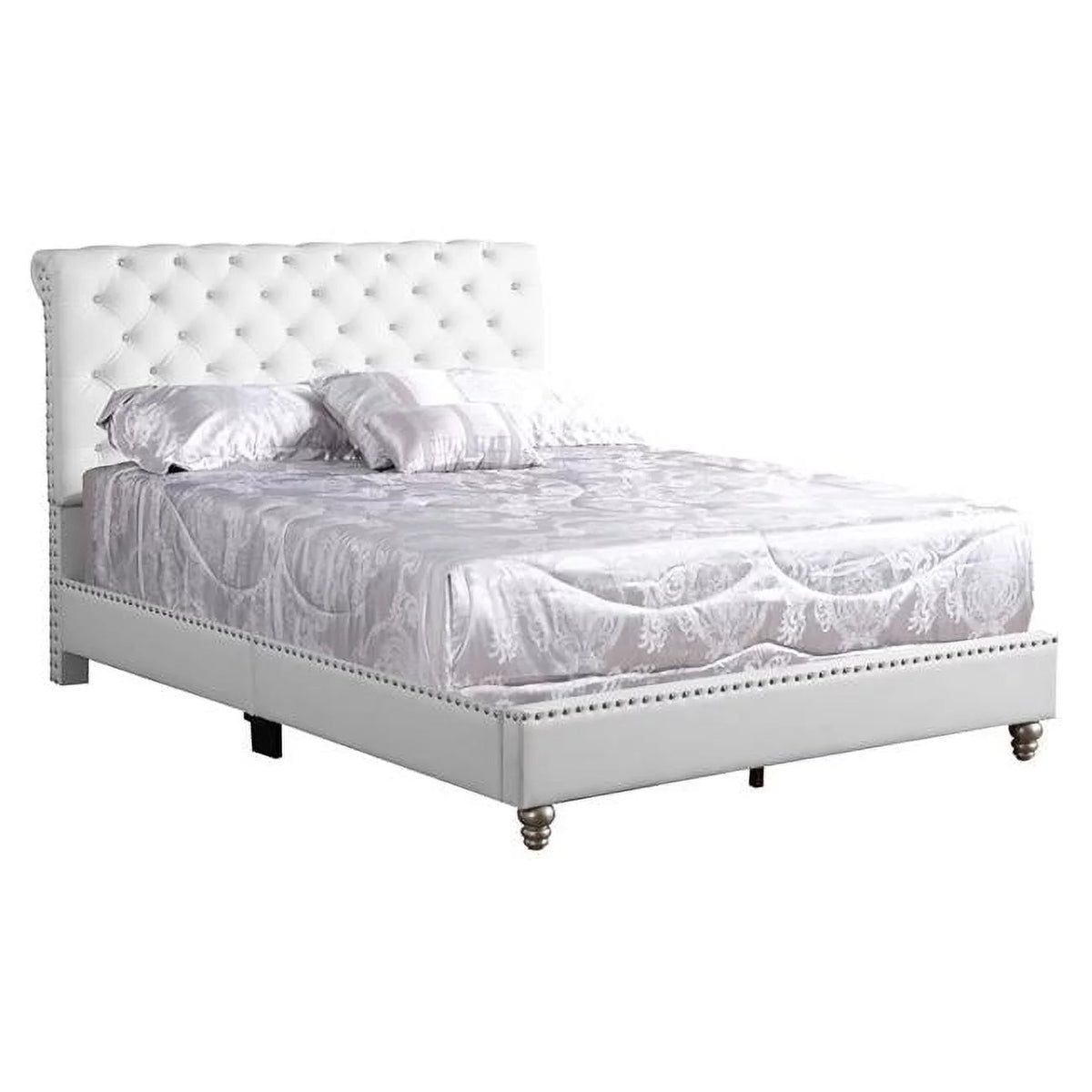 White Queen Size Upholstered Panel Bed X8096