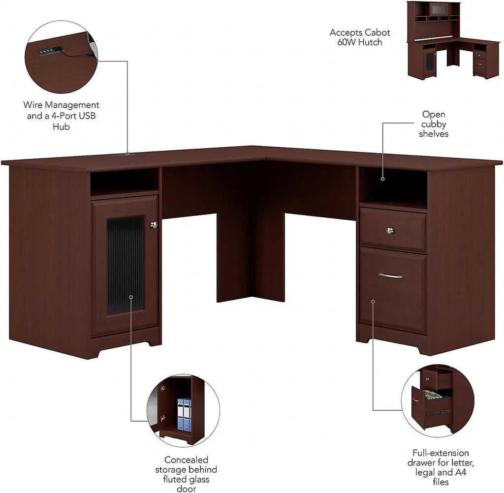 L Shaped Computer Desk In Harvest Cherry S977314