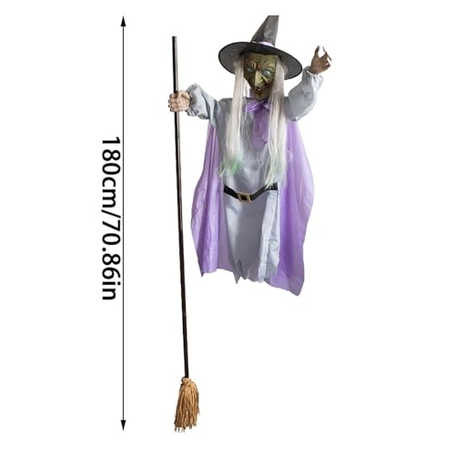 6FT Animated Flying Witch Halloween Decor with Scary Sounds and Lights X288