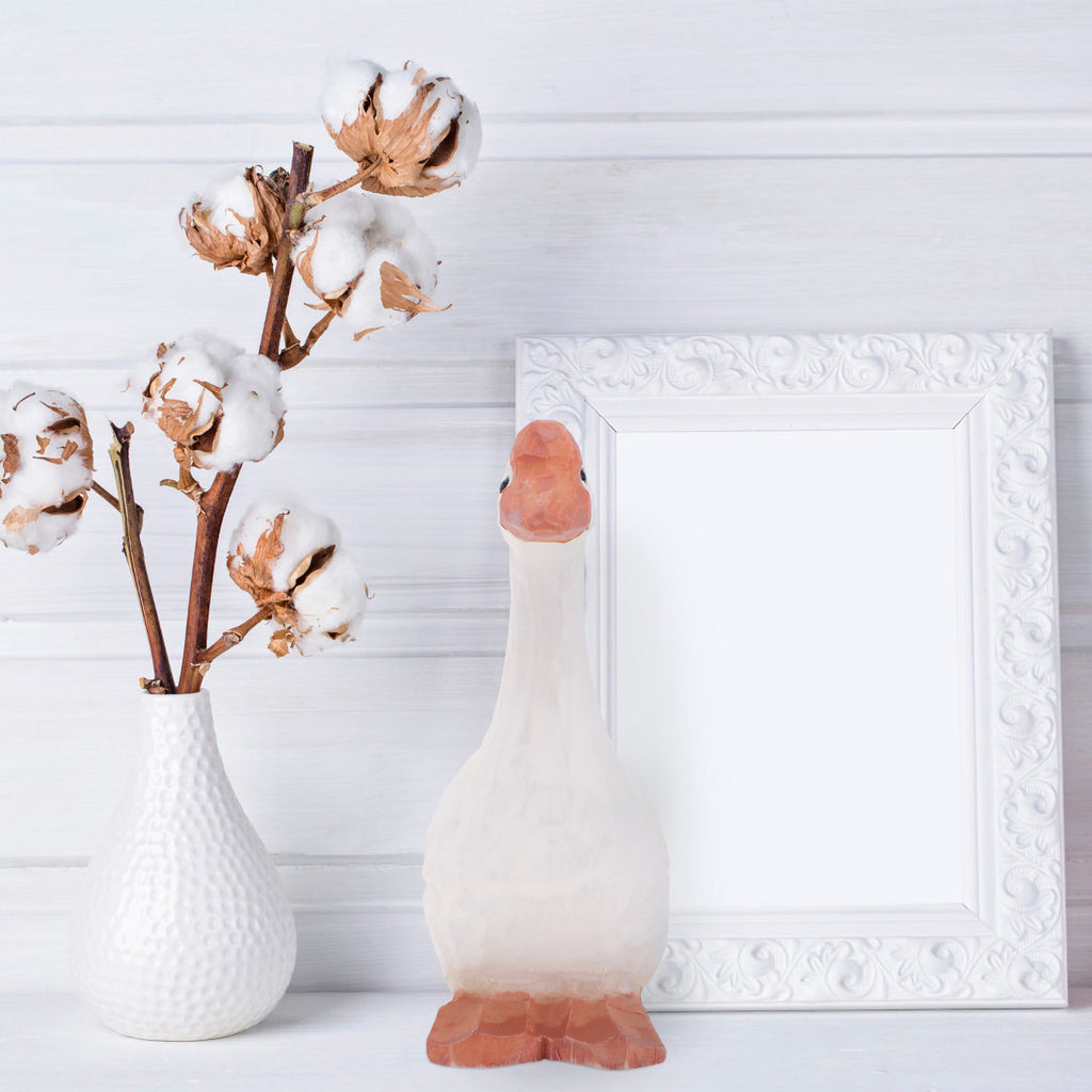 White 11x6cm Wooden Goose Ornaments P80564