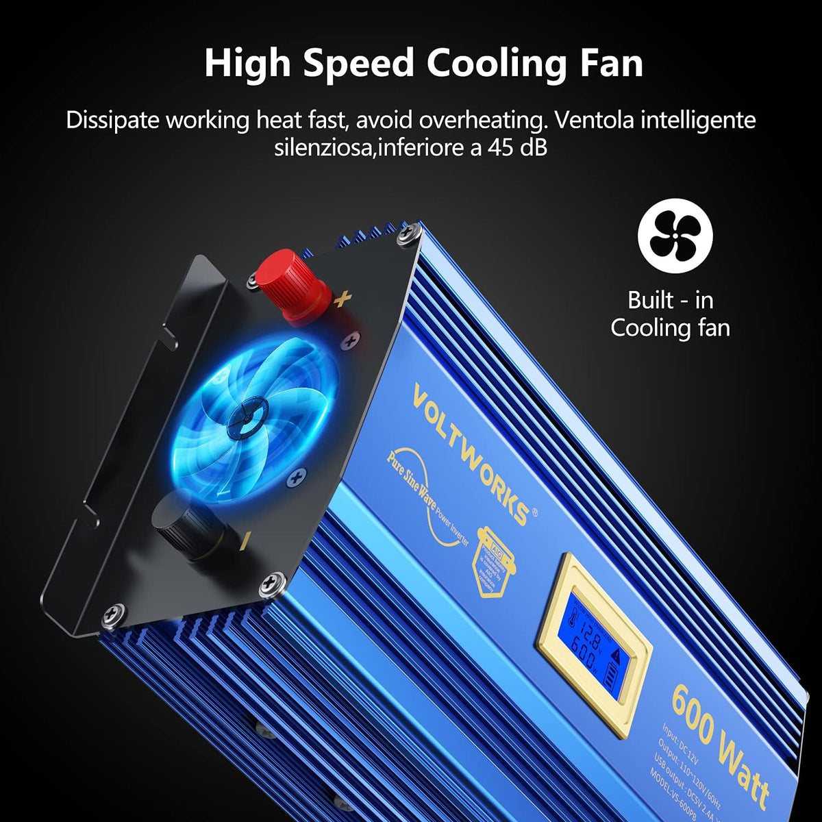 600 Watts Pure Sine Wave Power Inverter DC 12V to AC 110V 120V with USB Port & LCD Display G7590