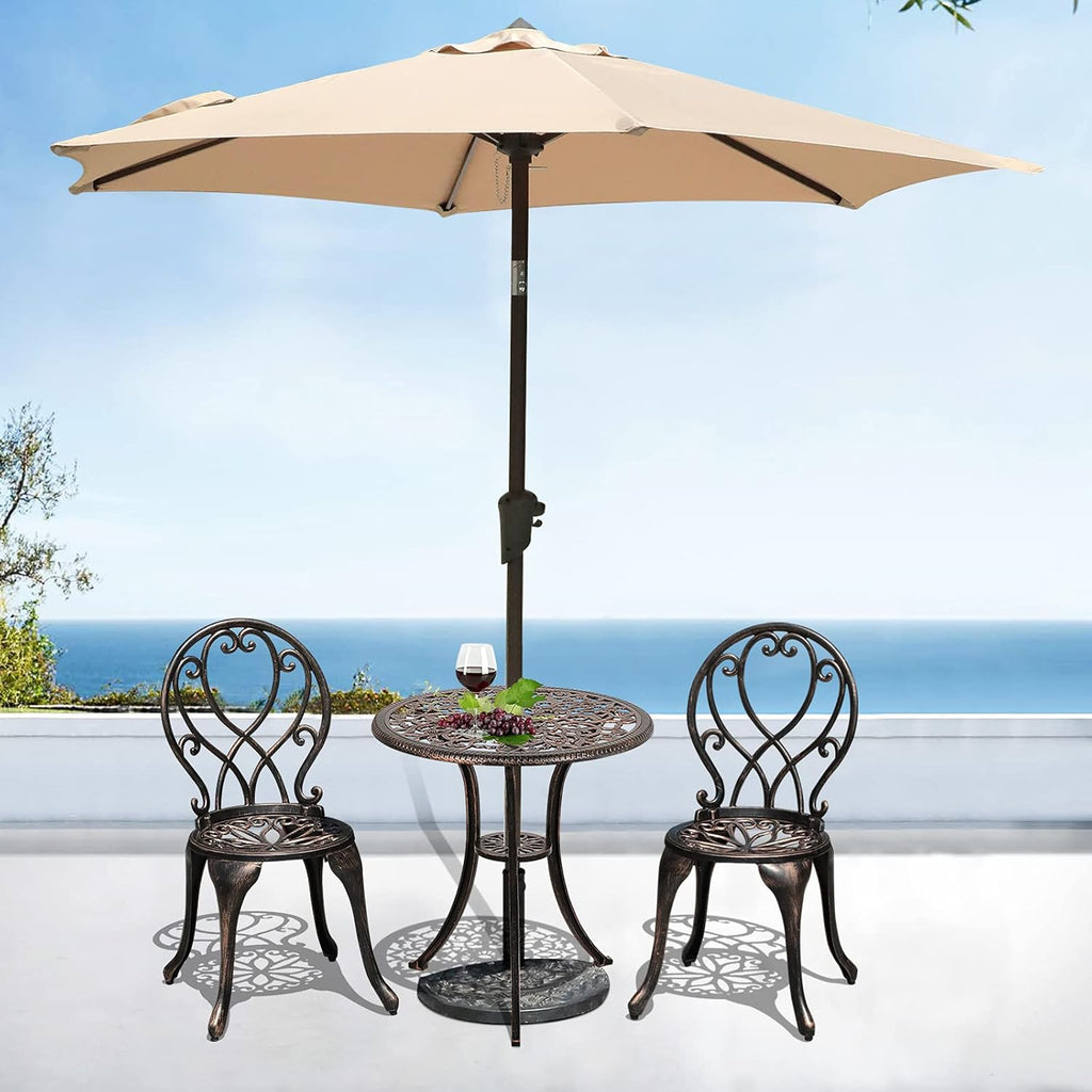 3 Piece Outdoor Cast Aluminum Bistro Set with Umbrella Hole, Bronze U787921