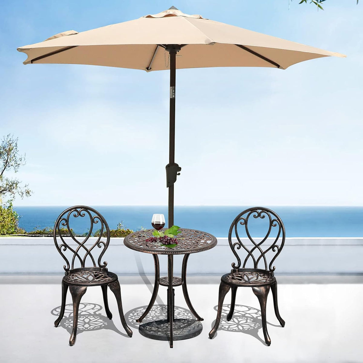 3 Piece Outdoor Cast Aluminum Bistro Set with Umbrella Hole, Bronze U787921