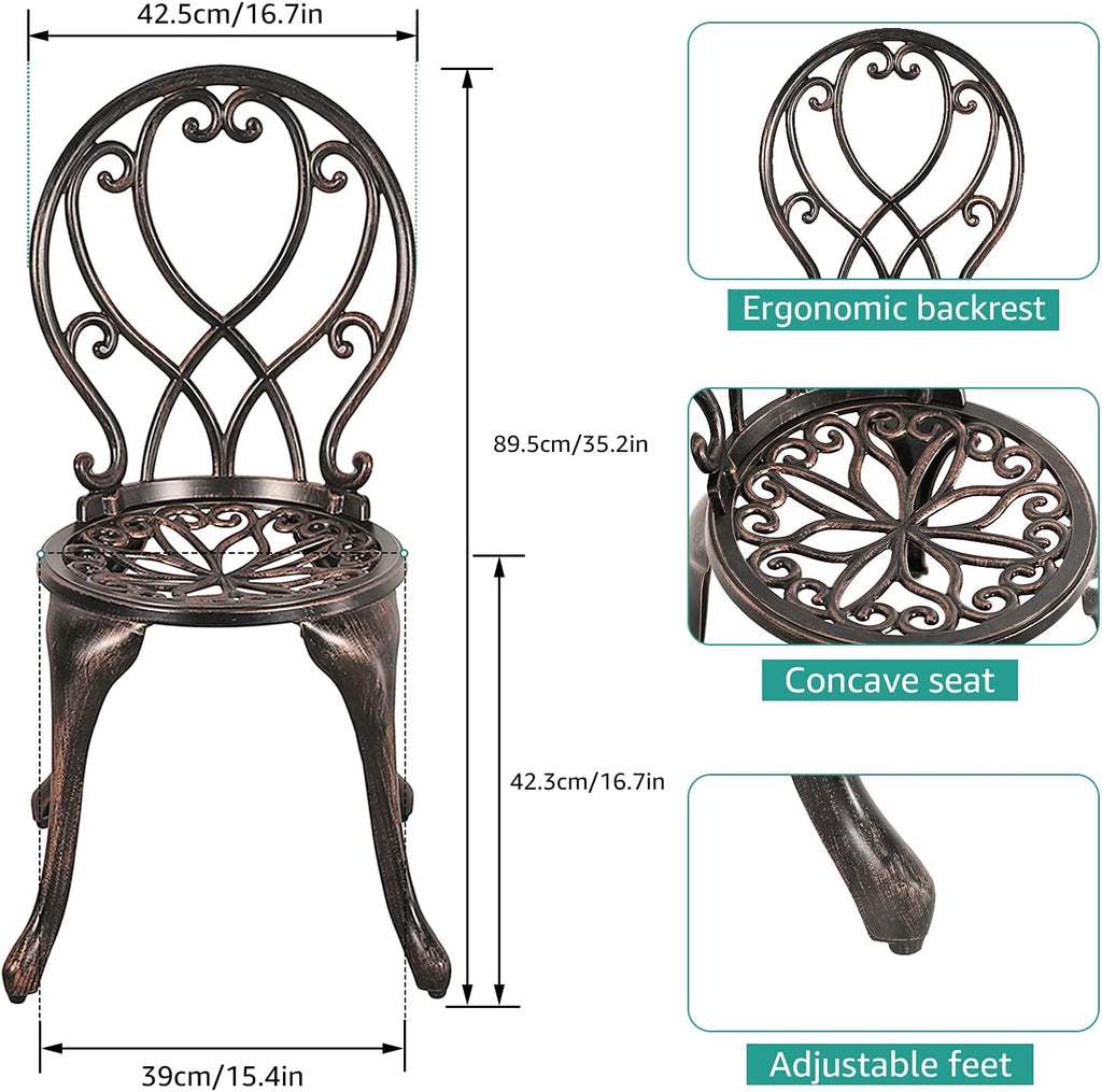 3 Piece Outdoor Cast Aluminum Bistro Set with Umbrella Hole, Bronze U787921