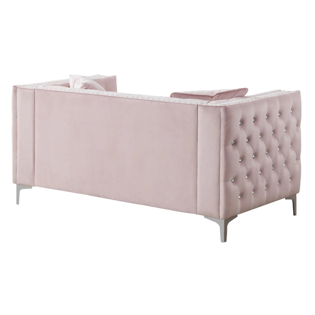 Pink Velvet 2-Seater Sofa with 2-Throw Pillow V357085