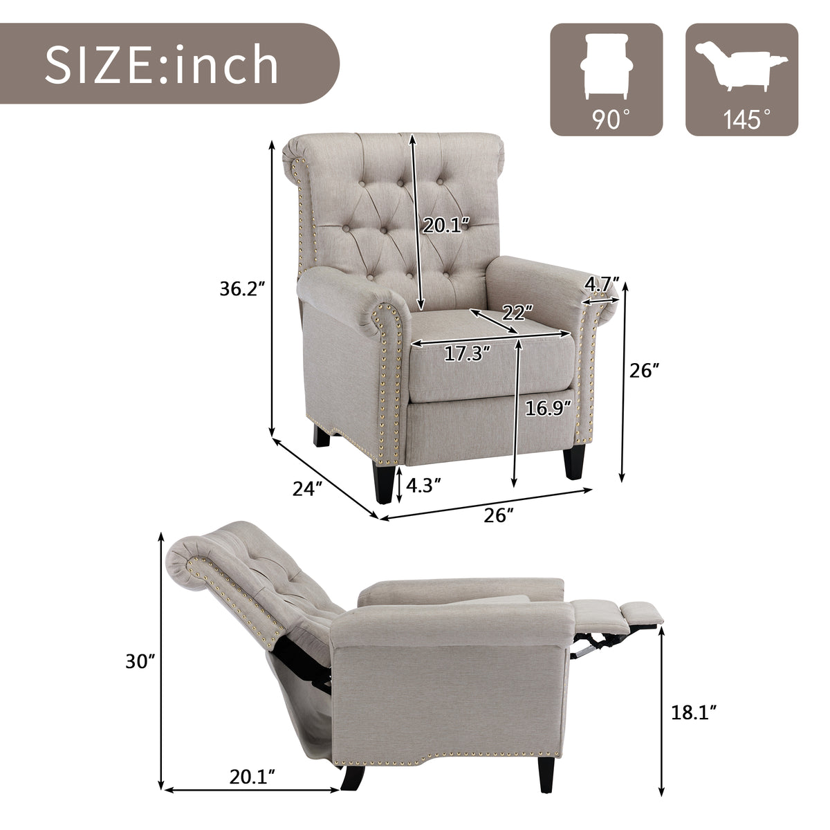 Tan Linen Tufted Recliner Single Sofa T79321