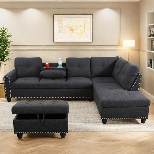 L Shaped Modular Sectional Sofa with Ottoman Storage, Gray Z818904