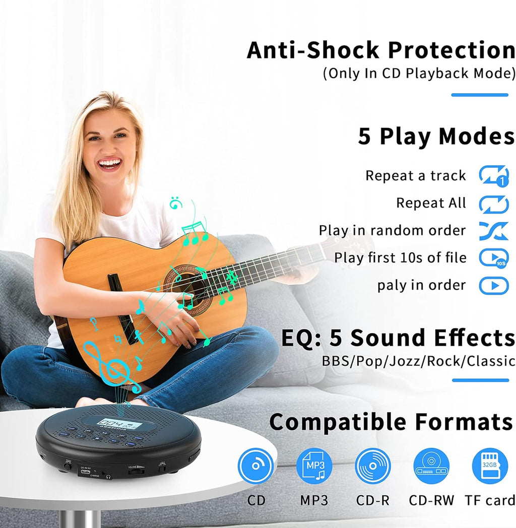 Portable CD Player with Dual Stereo Speakers and Anti-Skip Protection A311