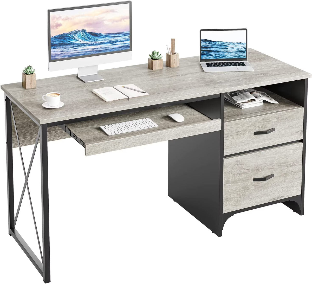 55 inch Industrial Computer Desk with Storage H654