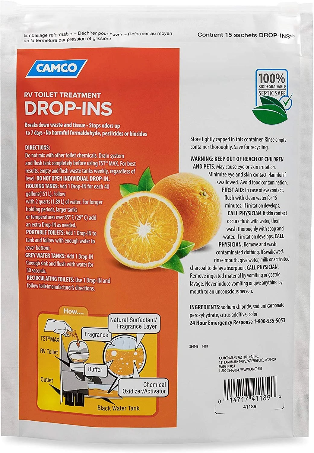 Orange Citrus Scent RV Toilet Treatment Drop-Ins, 15-Pack J722130