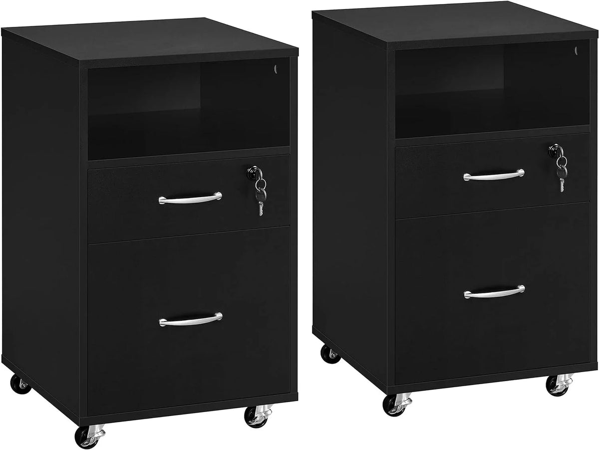 2pcs Mobile File Cabinet Letter Size Filing Cabinet with Printer Stand Black Rustic Brown R89106