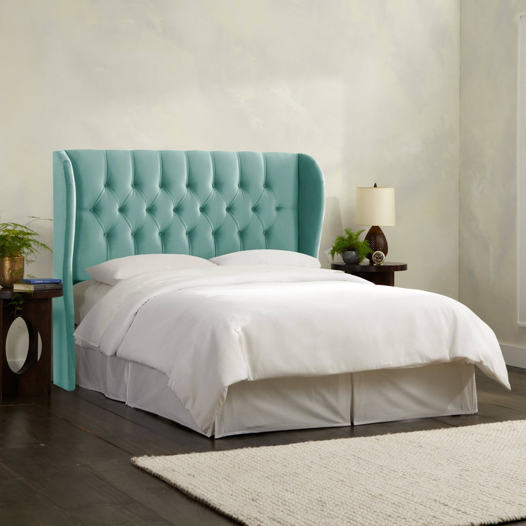 Blue Velvet Tufted Wingback Headboard Queen W352026