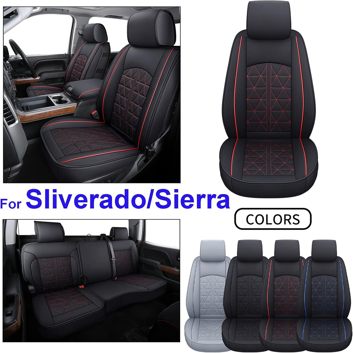 Black&Blue Synthetic Leather Seat Cover Full Set Z468