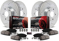 Front and Rear Carbon Fiber Brake Pads with Drilled & Slotted Brake Rotors Kit I33082