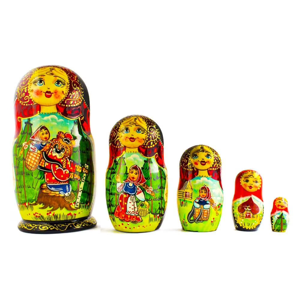 Red Riding Hood Wooden Nesting Dolls Set of 5 N8963