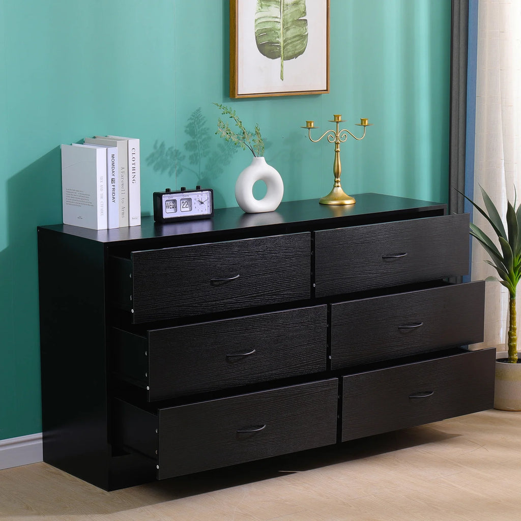 Black 6 Drawer Wood Dresser P40238